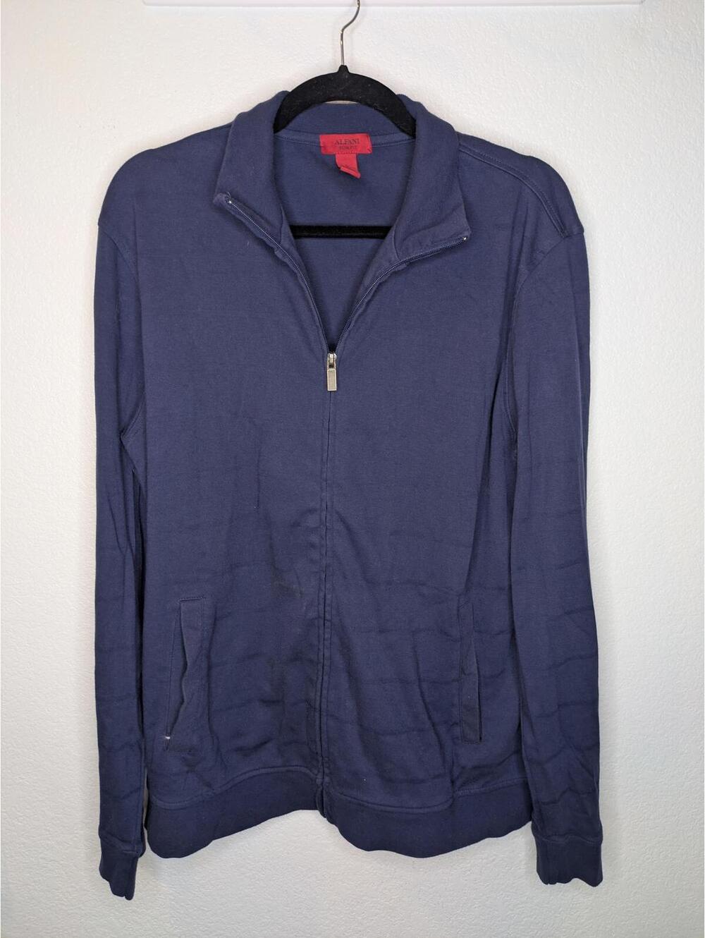 Alfani Men's Slim Fit Full Zip Sweater Navy Blue Size Large Cotton Blend
